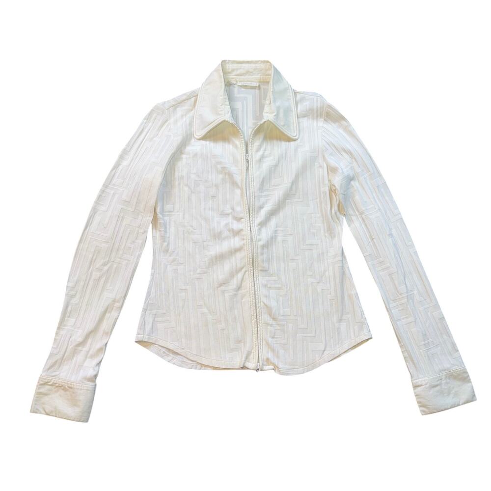 Euro Rayure Paris Vintage Textured Zip Up Top Geometric Pattern French 42
